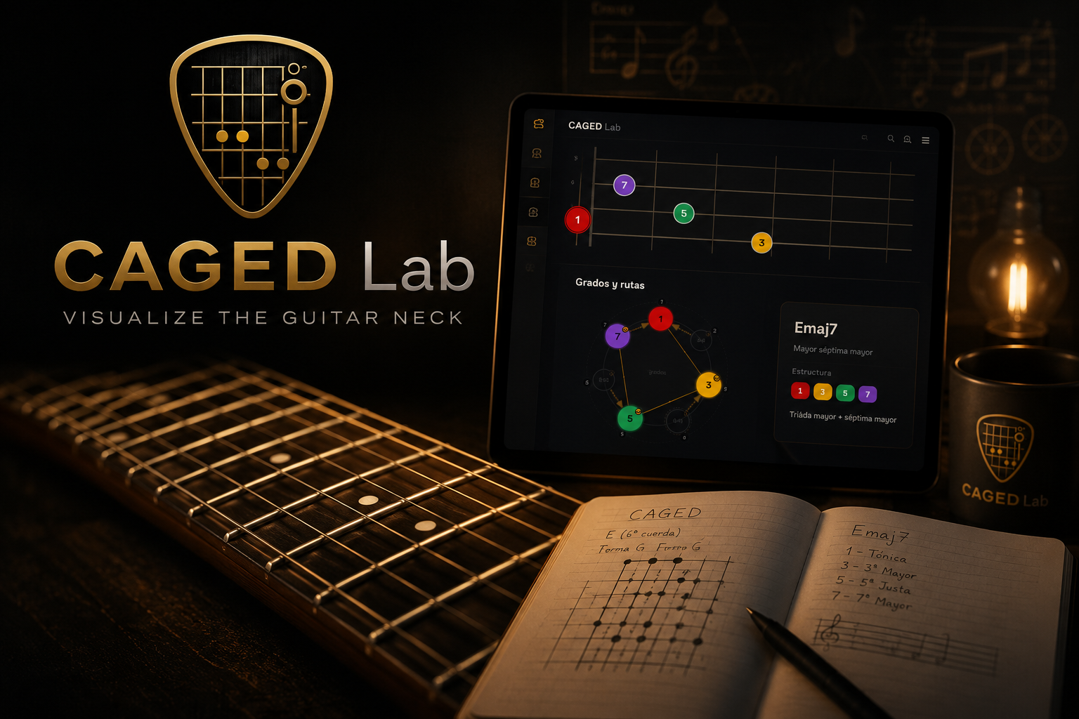 CAGED Lab, laboratorio interactivo de teoría musical aplicada a la guitarra