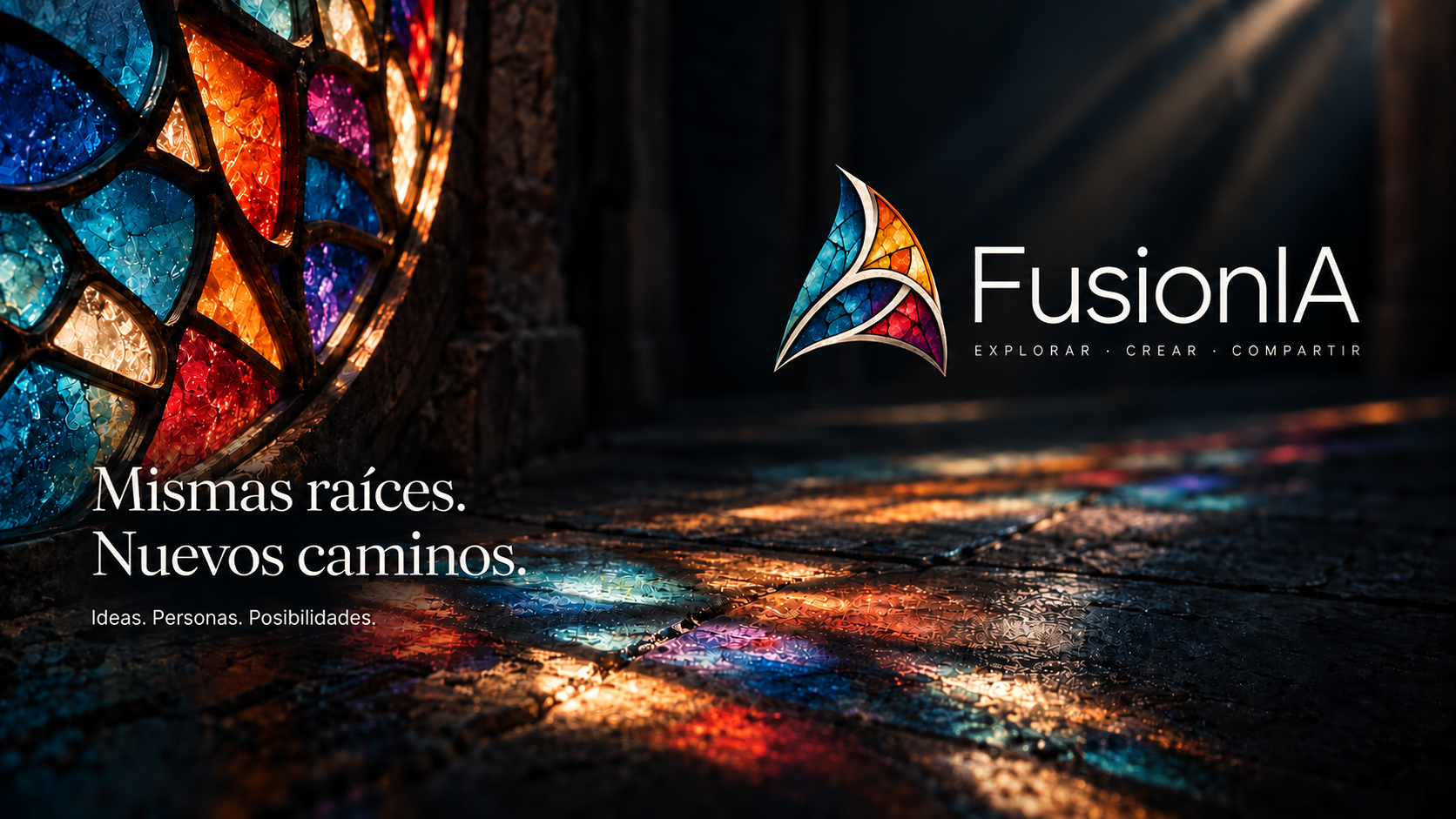 Vidriera iluminada y firma visual de FusionIA